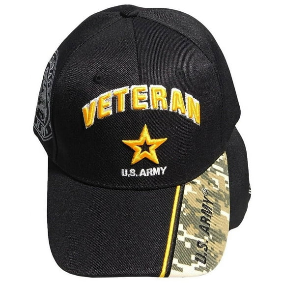 Army Star Veteran Black W/ Camo On Bill Embroidered Cap Hat CAP491M - Licensed