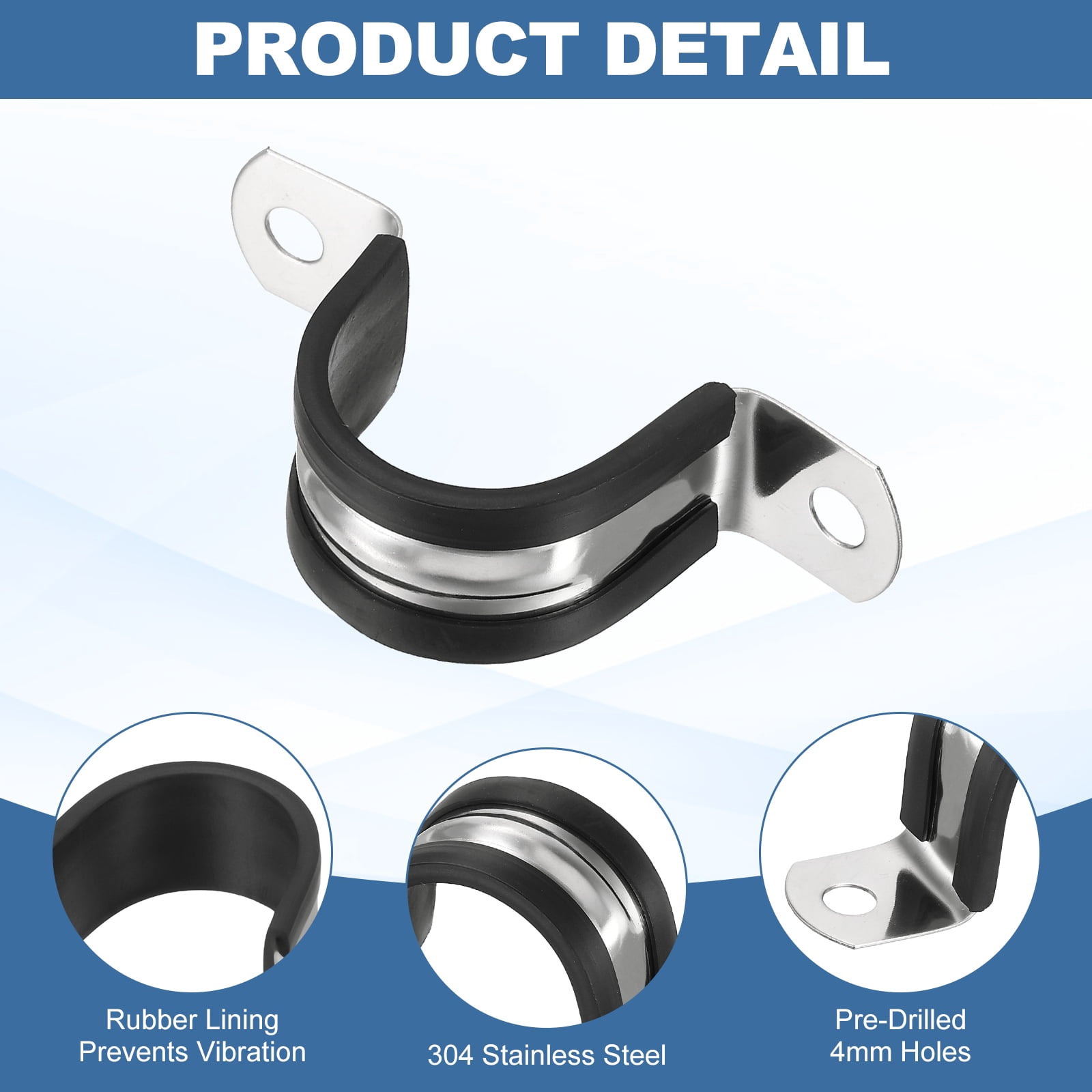 Uxcell 15 Pcs Pipe Strap Clamp, 27mm(1.06") Rubber Cable Clamp Rubber Cushioned 304 Stainless Steel U Bracket Tube Holder Support with Screws for Water Pipe HVAC Cable Management