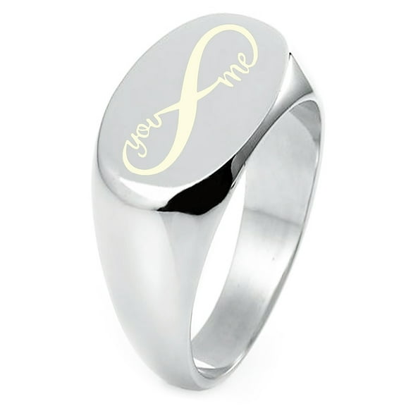 Sterling Silver You and Me Infinity Engraved Oval Flat Top Polished Ring