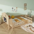 thumbnail image 3 of Bellemave Full Size Montessori Bed with Bookcase,Wooden Floor Bed with Fence Rails and Door, Full Playhouse Beds with Storage Headboards, No Box Spring Needed (Natural), 3 of 8