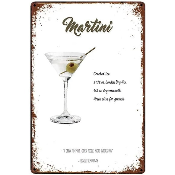 Metal Tin Sign Vintage Design Martini Cocktail Recipe Tin Metal Signs Wall Art Thick Tinplate Print Poster Retro Metal Craft for Bar Kitchen Man Cave Retro Metal Craft Tin Sign 8x12 inch
