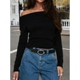 thumbnail image 4 of Off the Shoulder Sweater for Women Fall Fashion Cute Long Sleeve Tops Winter Ribbed Pullover Knit Outfits Black M, 4 of 9
