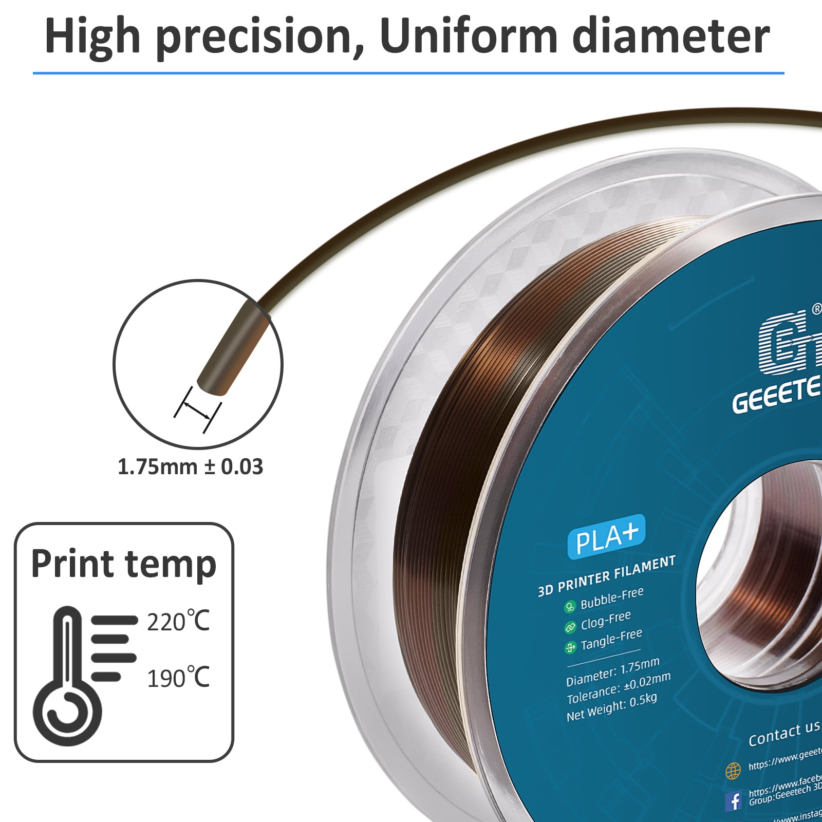 Geeetech semi-red and semi-copper 3D Printer PLA Filament 1KG Toughness Enhanced Filament with 1.75mm Dimensional Accuracy +/-0.03mm, 1080 Feet per Roll, Vacuum Packaging