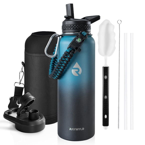 Botella de agua RAYMYLO con aislamiento de acero inoxidable de 1,2 L, color índigo/negro