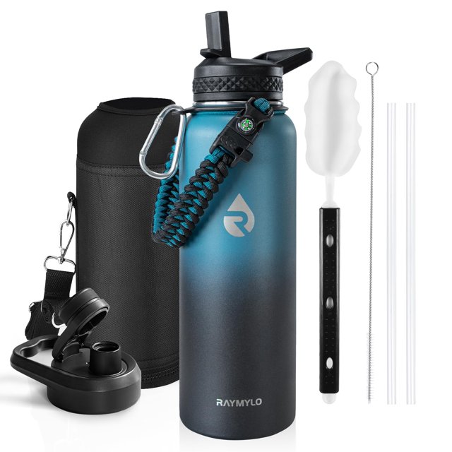 Botella de agua RAYMYLO con aislamiento de acero inoxidable de 1,2 L, color índigo/negro