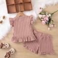thumbnail image 5 of UngA Toddler Girl Clothes Knit Floral Fly Sleeve Tops Shorts Cute Summer Spring Outfits Kids Clothing Set 5-6 Years,Pink, 5 of 7