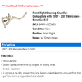 thumbnail image 2 of Front Right Steering Knuckle - Compatible with 2007 - 2011 Mercedes-Benz CLS550 2008 2009 2010, 2 of 2