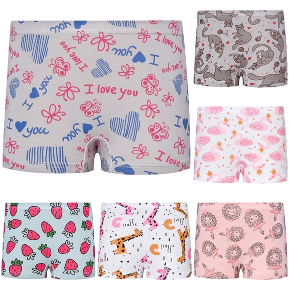 Xijirk Toddler Girls Soft Cotton Boxer Briefs, Elastic Stretch Waistband Cute Cartoon Animal Print Underwear for Daily Home School Wear,5-6 Years