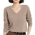 thumbnail image 2 of Women's Soft V Neck Long Sleeve Sweater Fall Casual Regular Fit, Basic Knit Pullover Top Camel M, 2 of 5