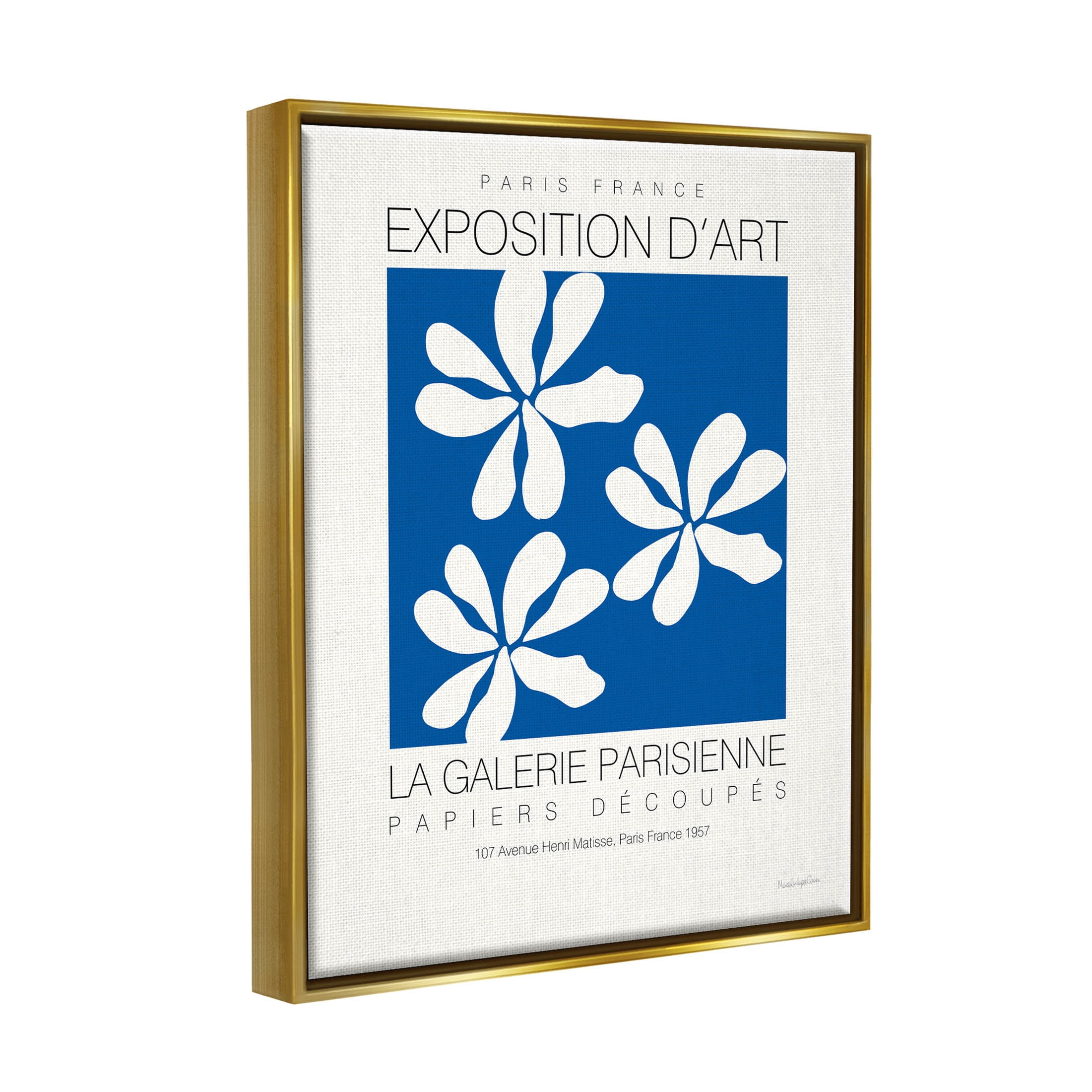 Stupell Industries Modern Blossoms French Exhibition Graphic Art Metallic Gold Floating Framed Canvas Print Wall Art, Design by Mercedes Lopez Charro