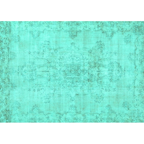 Ahgly Company Machine Washable Indoor Rectangle Persian Turquoise Blue Traditional Area Rugs, 8' x 10'