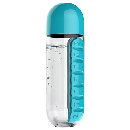 

Pill Water Bottle 7-day Portable Plastic Pill Cup Outdoor Vitamin Organizer Storage Box Blue