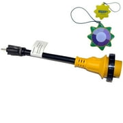 HQRP RV Electrical Power Cord Adapter 15A Male 5-15P to 30A twist lock female L5-30R 10AWG/3 STW 12" + HQRP Sun Meter
