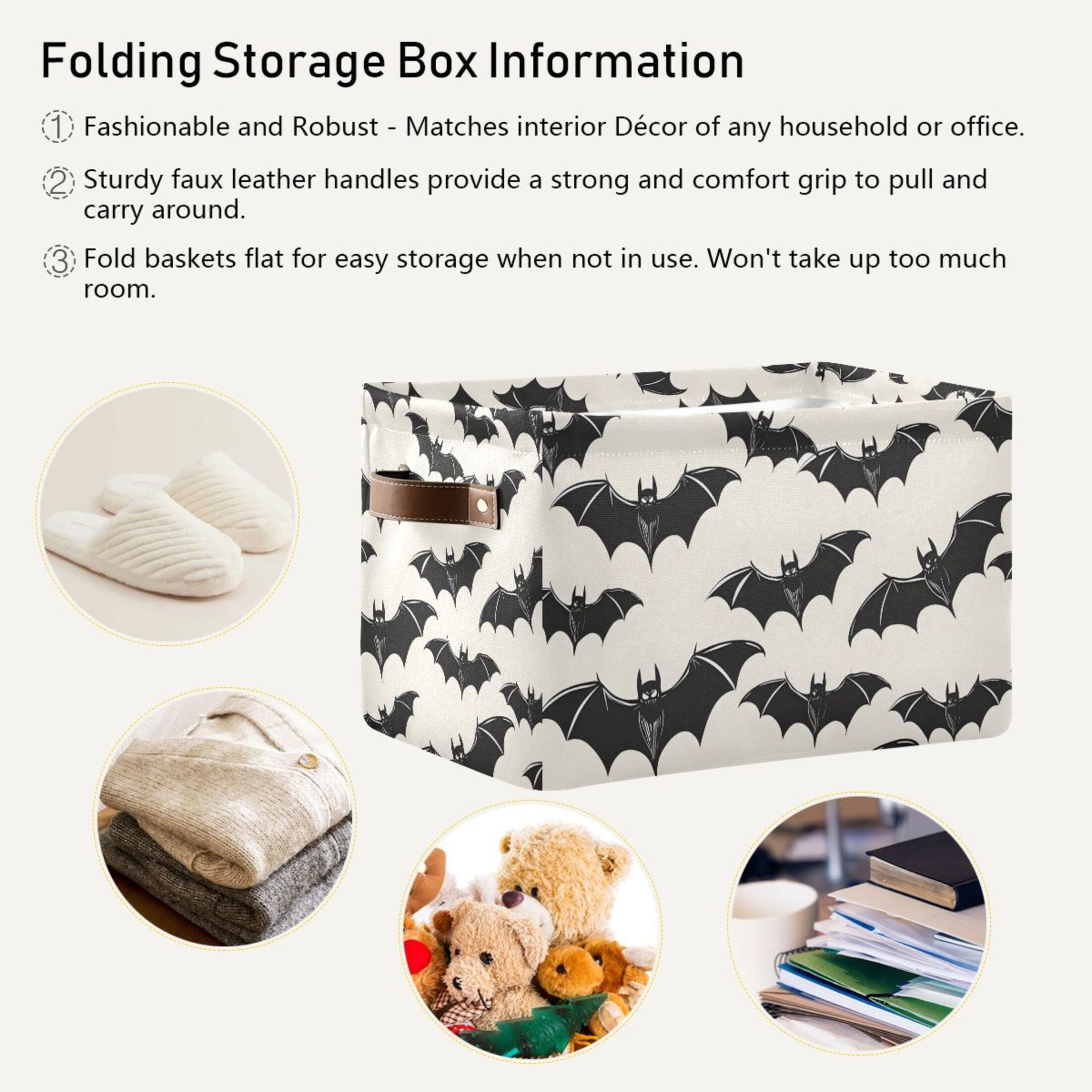 Ryvnso Bats Halloween Storage Basket Large Bin Foldable Boxes Toys Organizer 14.2x10.2x8.3in 2 PCs