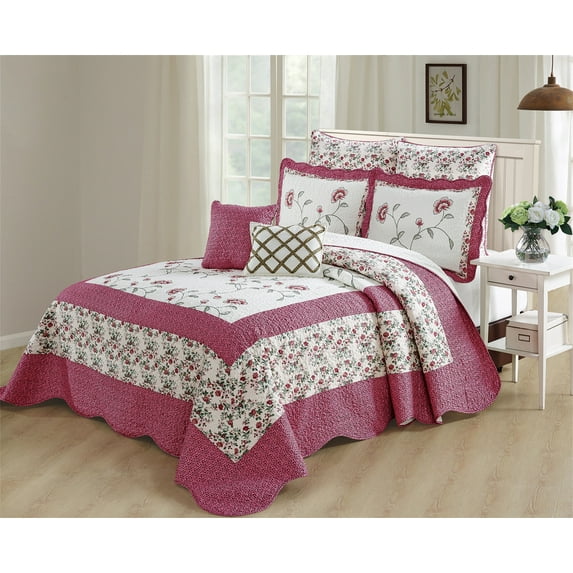 Home Soft Things 7 Piece Saigon Bedspread Set - Pink - Oversize Queen (102" x 118")