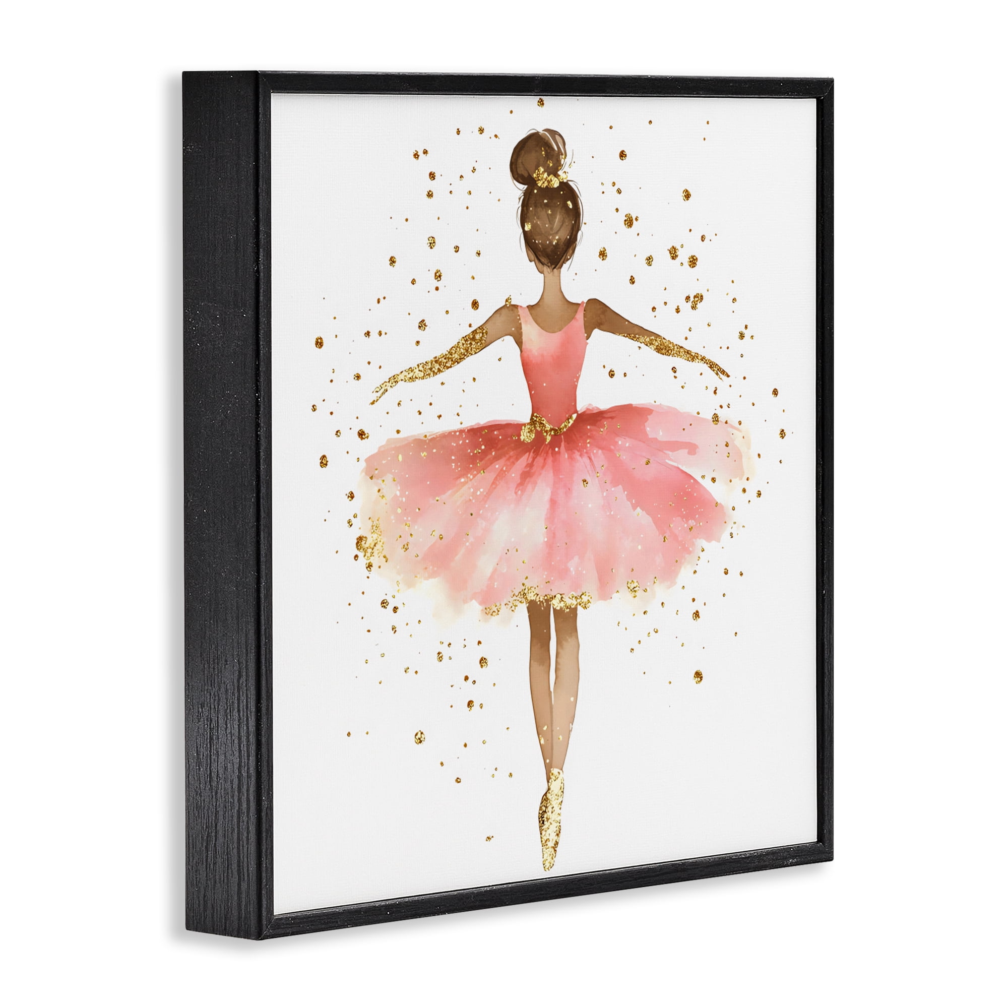 Stupell Industries Ballerina with Gold Glitter Black Framed Giclee Art, design by Creative Studio