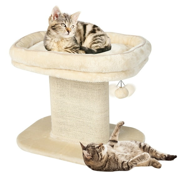 Gymax Modern Cat Tree Tower Cat Activity Tower w/ Large Plush Perch Beige