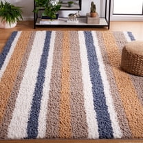 SAFAVIEH Calico Doroteja Striped Polyester Shag Area Rug, Taupe/Ivory, 5'3" x 7'6"