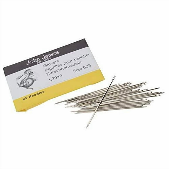 John James Glovers Needles, Size #3, 44mm in Length and 0.86mm in Diameter, Pack of 25, Triangular Point, Ideal to Pass Through Tougher Materials Such as Leather, Suede, Vinyl and Soft Plastics