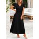 thumbnail image 5 of Vestido largo PRETTYGARDEN para mujer, verano 2025, cuello en V, con volantes, negro, 5 of 9