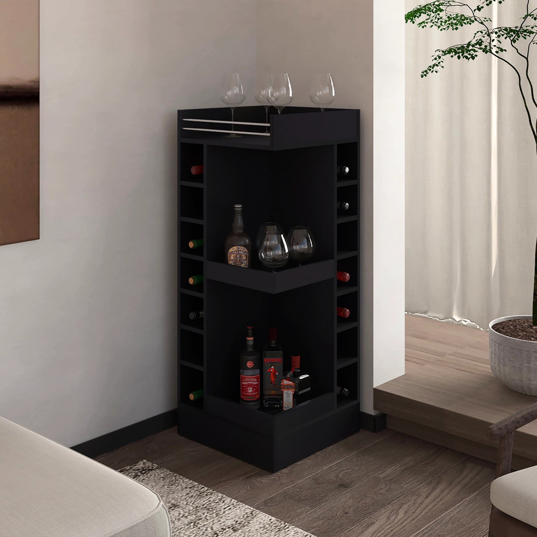 Onizbar 【Luxury】 Home Source Corner Bar Unit with Two Glass Shelves, built-in Wine