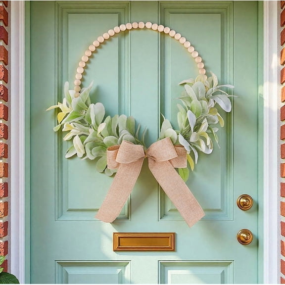 karymi Rabbit Ear Leaf Bead Ribbon Christmas Wreath Wood Beads Cloth Accents Whimsical Holiday Door Decor Kids Christmas Gifts
