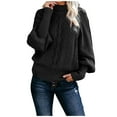 thumbnail image 2 of Cable Knit Sweater for Women High Neck Lightweight Sweaters Loose Solid Color Fall Long Sleeve Pullovers Top Winter Clothes, 2 of 6