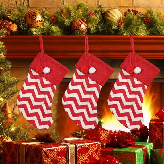 Yannianjz under $5 Knit Christmas Stockings, Snowflake Cable Knit Stockings for Christmas Candy Gifts Decor