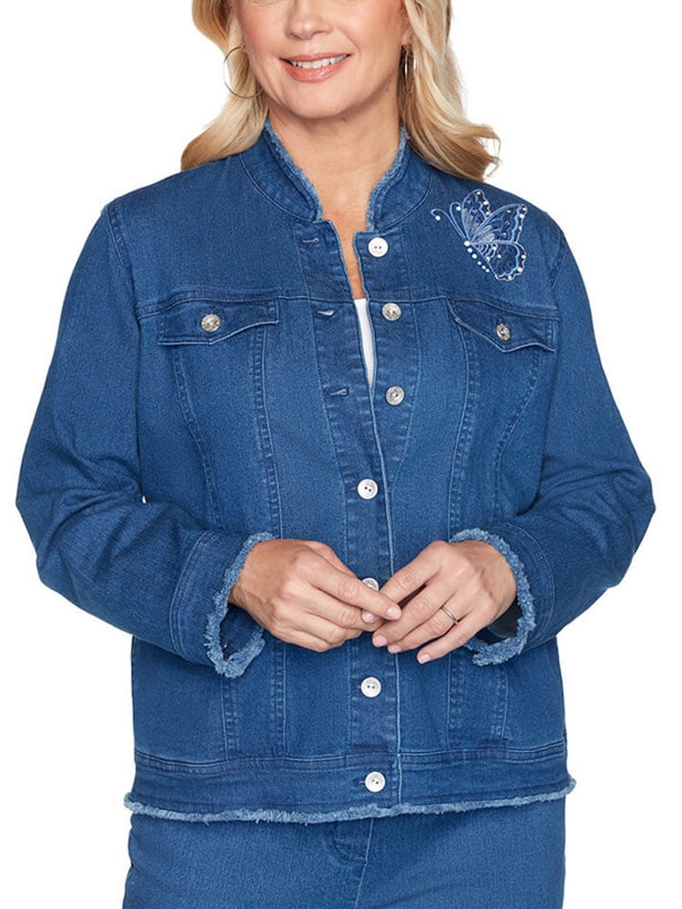 plus size denim jacket with pearls