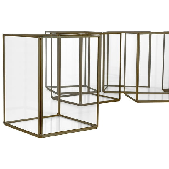 Koyal Wholesale Bronze Geometric Hurricane Candle Holder Set of 6 for Wedding Centerpiece, Home Decor, Patio Décor