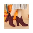 thumbnail image 6 of BLISSFUL STEP Women's Boots Faux Suede Bow Decor Chunky High Heel Round Toe Side Zipper Booties Burgundy 8, 6 of 8