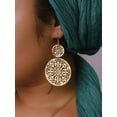 thumbnail image 5 of Gold Tone Filigree Round Disc Dangle Drop Earrings, Vintage Fashion Statement Jewelry Gift for Women, 5 of 7