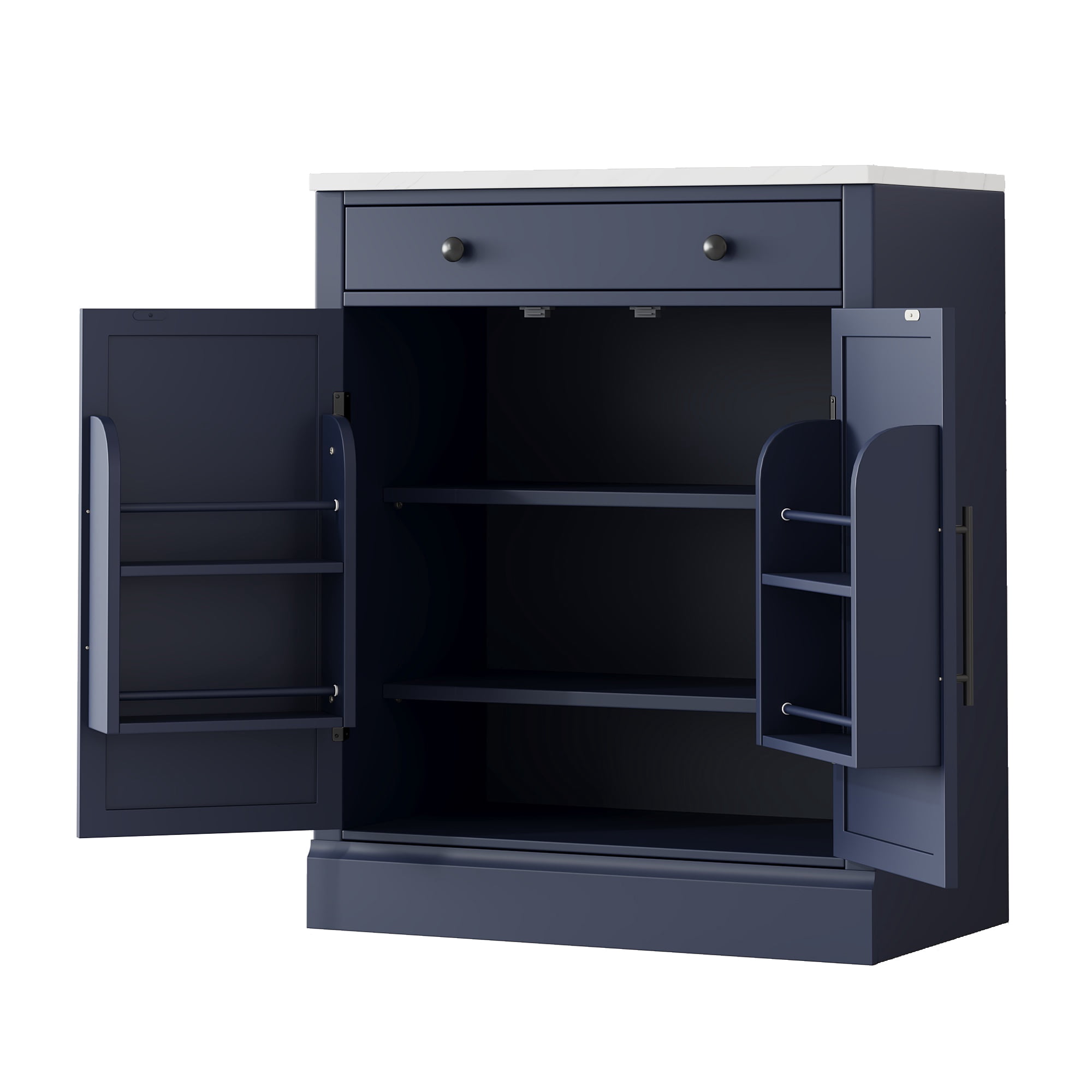 Leumius Modern Freestanding Kitchen Pantry Cabinet with Drawer, 2 Adjustable Shelves, 2 Door Shelves, Faux Marble Top, Coffee Bar Storage, Blue