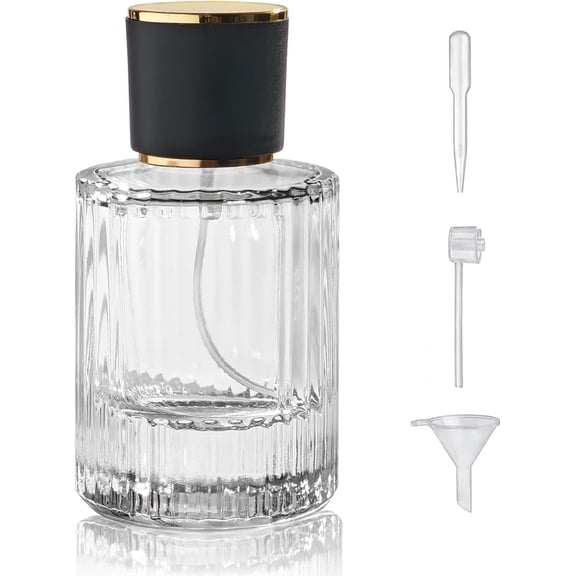 50ml/1.7 Oz Glass Perfume Bottle Atomizer,Refillable Empty (Clear2) | Round Glass Perfume Travel Bottle Cologne Bottle with 3 Kinds of Dispenser