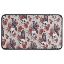 Beige Skull Crow Flower Pattern Door Rugs,Washable Non Slip Door Mats Indoor,Decorative Door Mats,Entry Mat Indoor for Entrance,Bedroom,Kitchen,Bathroom,30"x17"