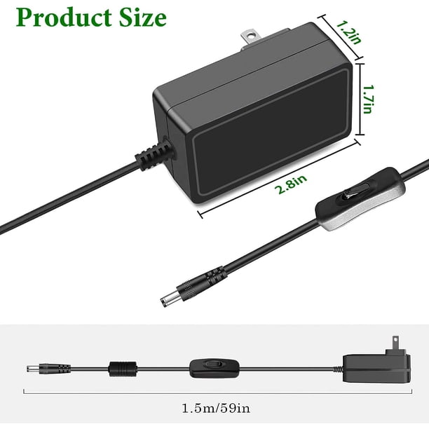 Cordon d'alimentation de rechange pour tourne-disque Crosley, adaptateur d'alimentation 9 V 2 A compatible avec tourne-disque portable Crosley Cruiser CR8005A I II III Series (5,5 x 2,1 mm Cordon d'alimentation de rechange pour tourne-disque Crosley, adaptateur d'alimentation 9 V 2 A compatible avec tourne-disque portable Crosley Cruiser CR8005A I II III Series (5,5 x 2,1 mm