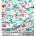 thumbnail image 1 of Soimoi White Crepe Silk Fabric Aster Flower & Dinosaur Kids Print Sewing Fabric Yard 42 Inch Wide, 1 of 1