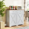 thumbnail image 2 of XgoodX Tilt Out Trash Can Cabinet, Kitchen Island with 2 Drawers & Adjustable Shelves, Barn Door, Countertop Charge Station, Hidden Garbage Bin Cabinet for Kitchen, Laundry Room (Gray & Walnut), 2 of 11