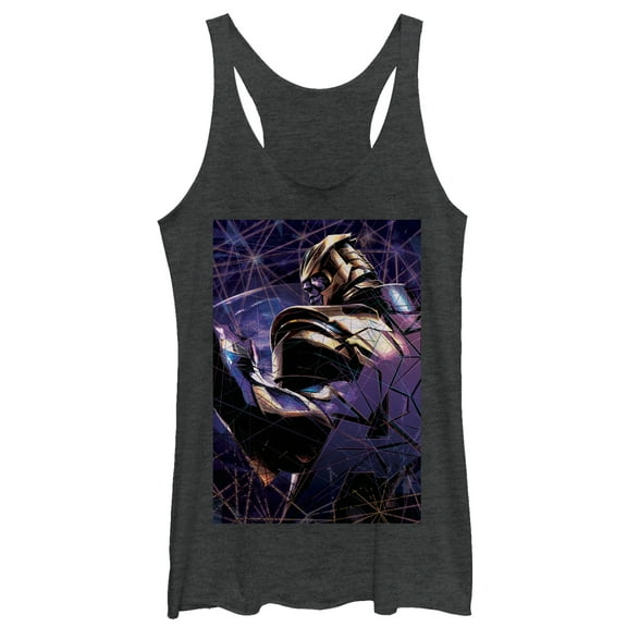 Women's Marvel Avengers: Endgame Thanos Shattered Glass  Racerback Tank Top Black Heather 2X Large