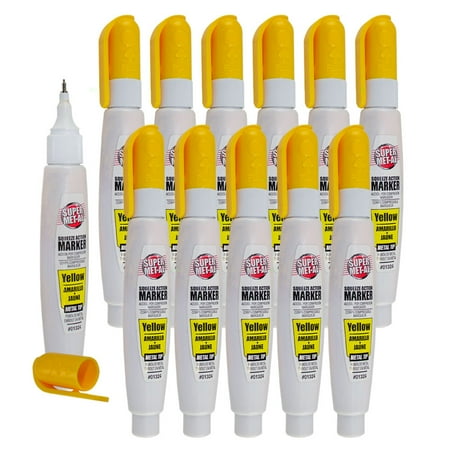 Venini Art Glass - BROCK 12 Pc Set Yellow Fine Tip Pump Squeeze Super Met-Al Paint Marker Pens Metal Stone Glass Rubber Plastic for Industrial Auto Art Trade