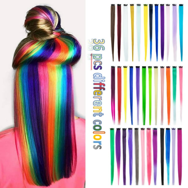 36 Pcs Ombre Colored Clip in Hair Extensions 22 Inch Heat-Resistant  Synthetic Long Straight Hair Extensions for Women Girls Kids Gift Party  Highlights Clip in Synthetic Hairpiece 