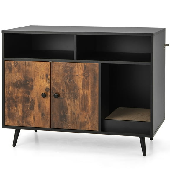 Infans Cat Litter Box Enclosure w/ Scratching Pad End Table Nightstand Hidden Washroom