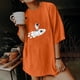 thumbnail image 2 of Moda Mujer Damas Cayó Hombro Mangas Impresión suelta Manga corta Top Pullover Tops Pompotops hfajkhk141636, 2 of 9