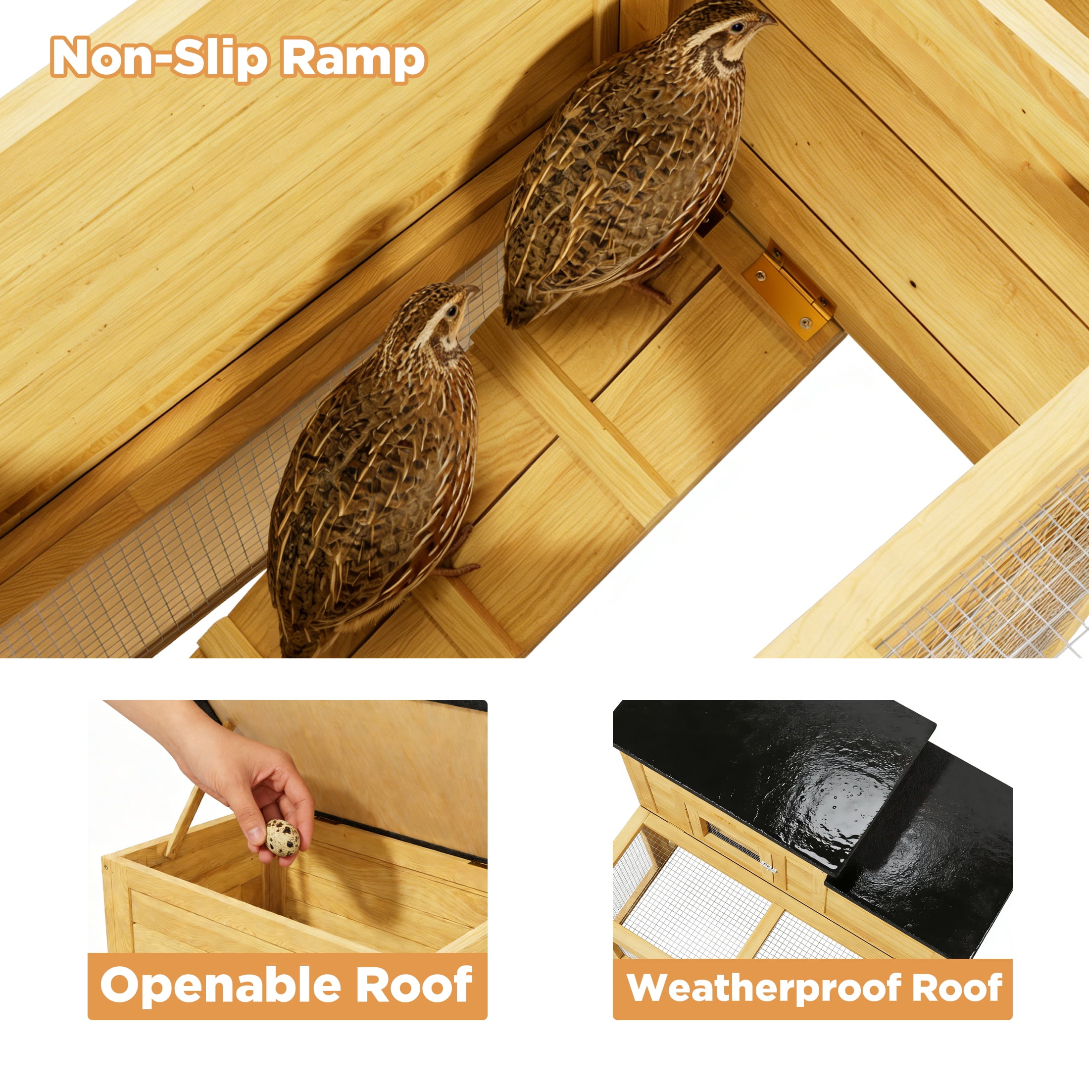 Large Outdoor Wooden Quail Cage Rabbit Hutch Chicken Coop with Run & Ramp，2 Tier