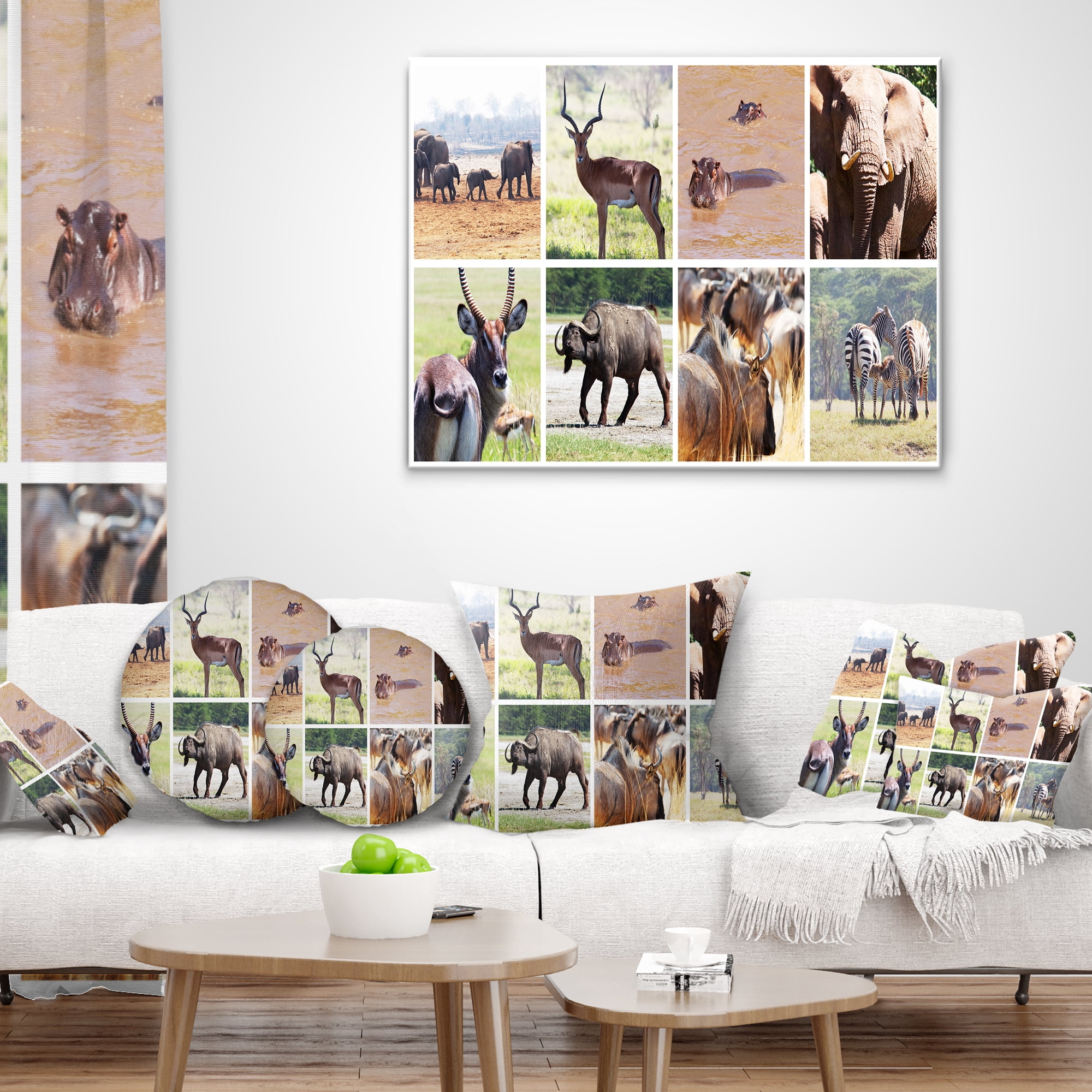 Designart Rich African Wildlife Collage - Animal Throw Pillow - 18x18