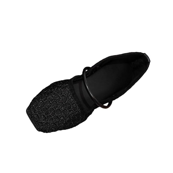 Xfvqtps Womens Flats Mary Jane Shoes Elastic Strap Slip on Hollow out Breathable Flat Shoes Square Toe Comfortable Soft Sole Black