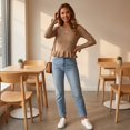 thumbnail image 5 of Women's Crew Neck Ribbed Knit Sweater, Long Sleeve Slim Fit Peplum Ruffle Hem Pullover Tops for Fall Daily Casual Outfits L, 5 of 7