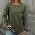 thumbnail image 7 of Htigea Long Sleeve Shirts for Women Casual Crew Neck Knit Ribbed Pullover Loose Cozy Fall Tops with Pocket Army Green M, 7 of 7