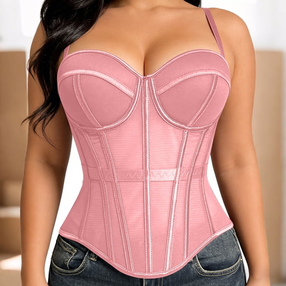 Warop Women's Fashion Boned Corset Top, Waist Shaping Slimming with Mesh Straps and Built-in Bra Pads, Shapewear for Outerwear and Daily Use