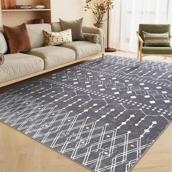 Junovo Area Rug Boho Rugs Geometric Abstract Rugs for Living Room,Gray,5'x8'